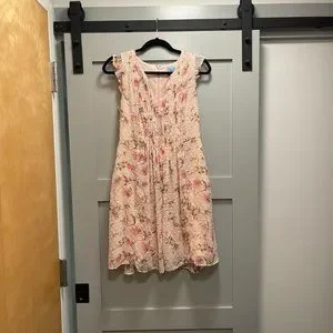 CECE Duchess Floral Print Flutter Sleeve Dress Secret Blush pale pink 8